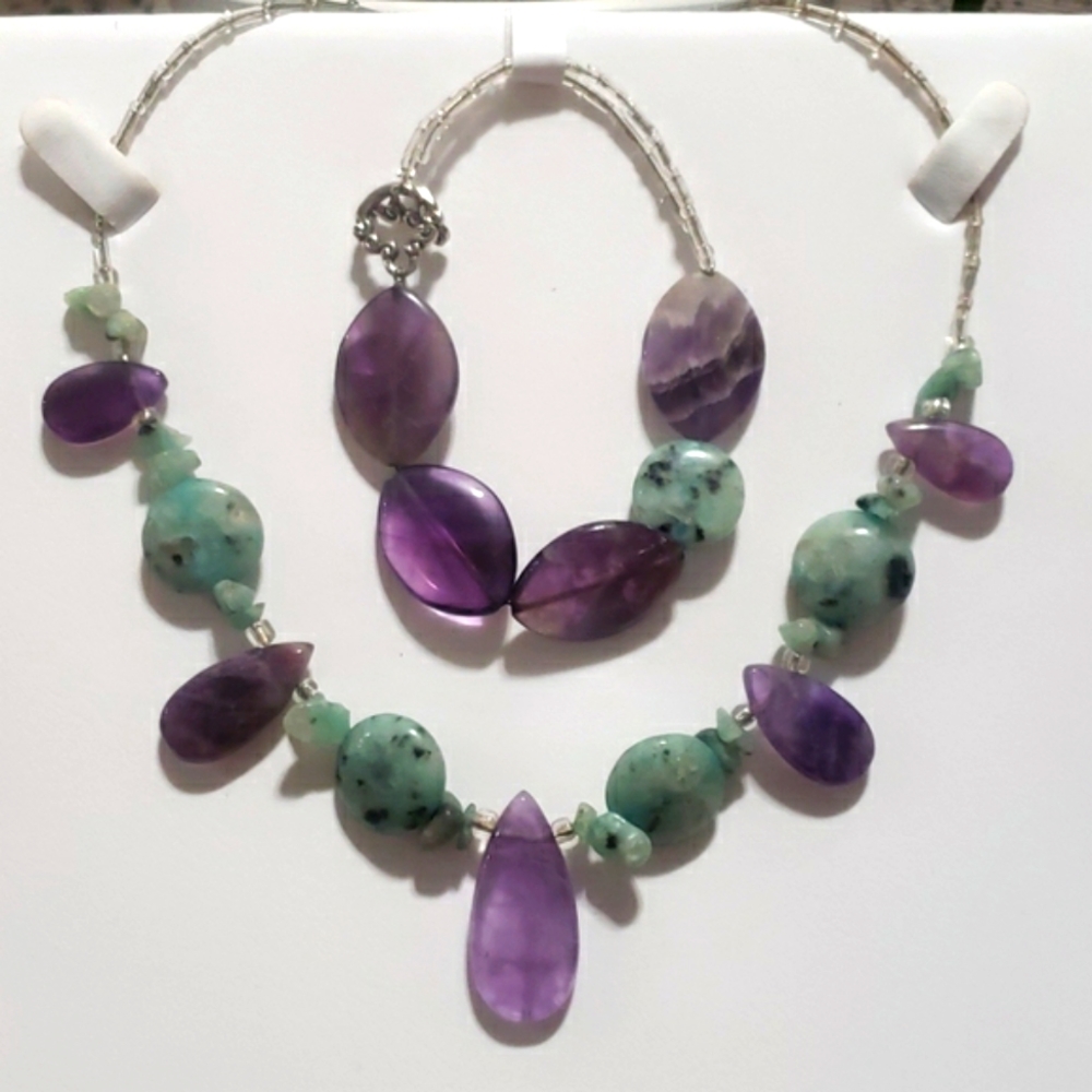 💎Amethyst and stone necklace and bracelet